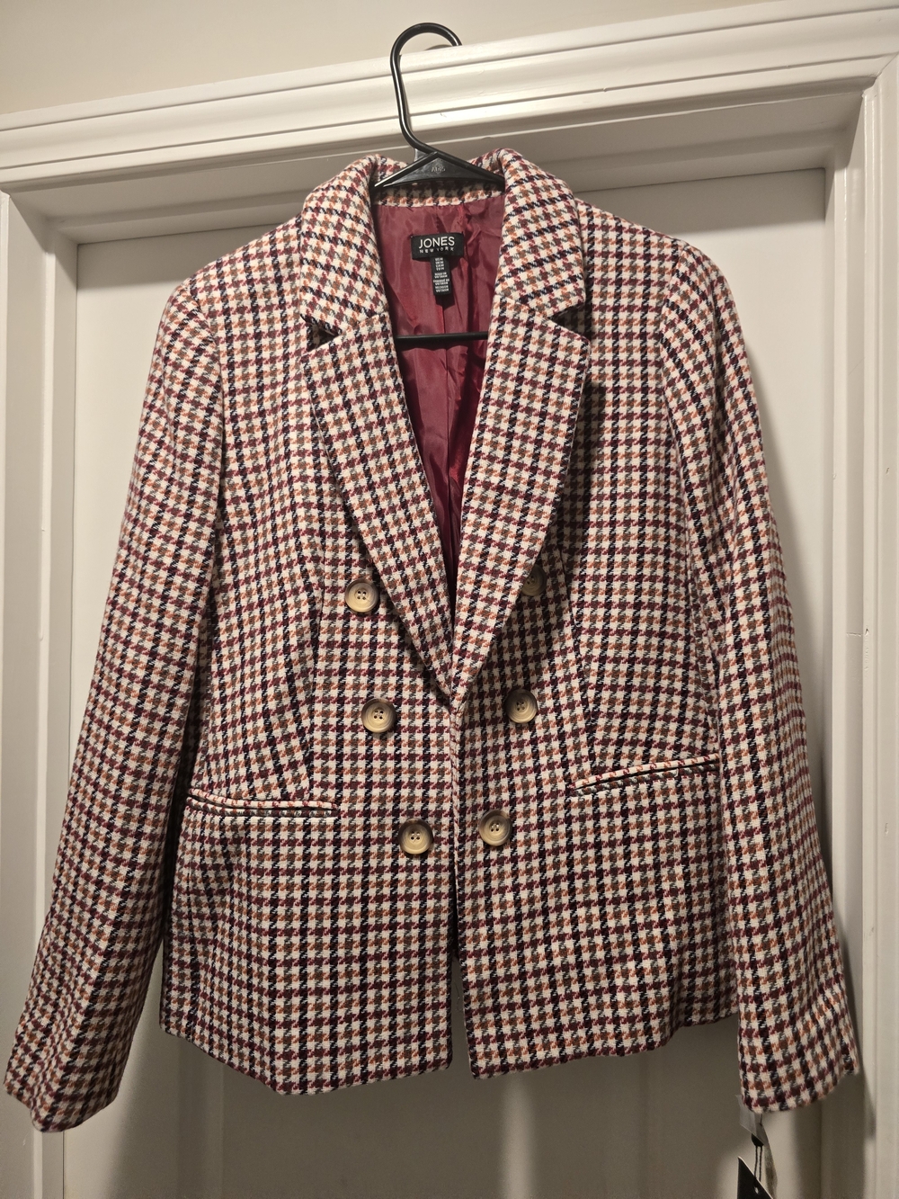 NWT Jones New York Houndstooth Faux Double Breasted Tweed Blazer Jacket Sz M